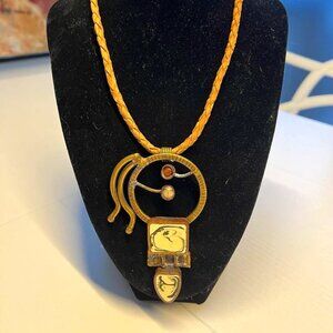 Original Brutalist Modernism Choker with Mixed Metal Pendant